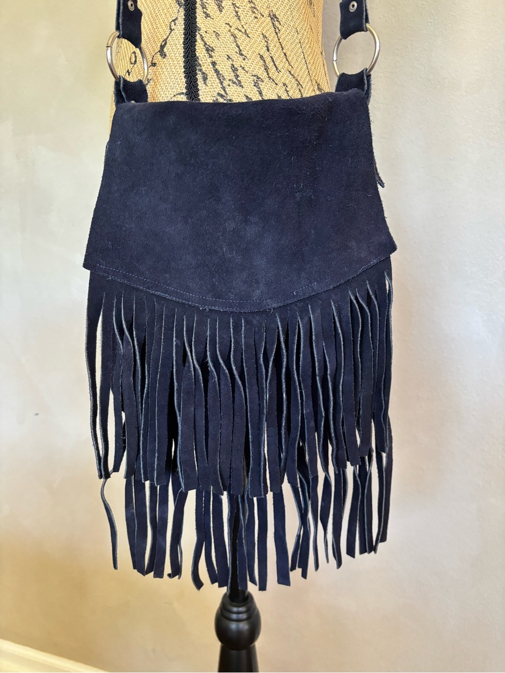 Suede fringe navy blue BoHo Crossbody bag